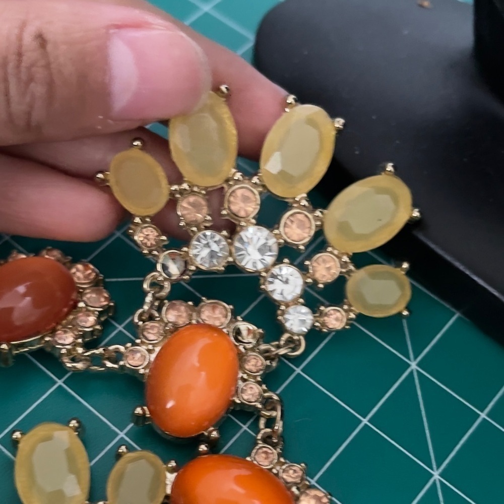 Talbots Statement Orange Yellow Cabochon Necklace - image 4